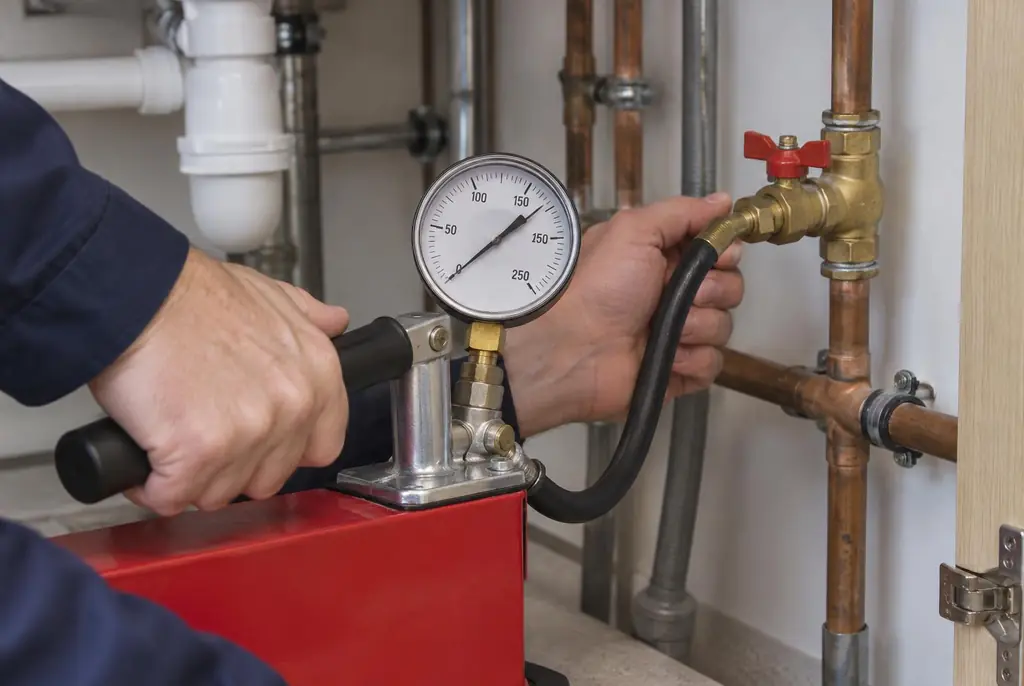 Lekdetectie Veghel – druktest op een waterleiding met een manometer