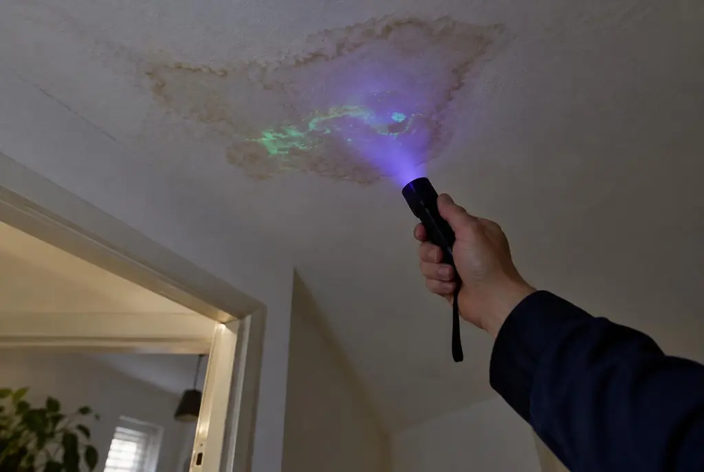 Lekdetectie Veghel – kleurstof controleren op het plafond met uv-licht
