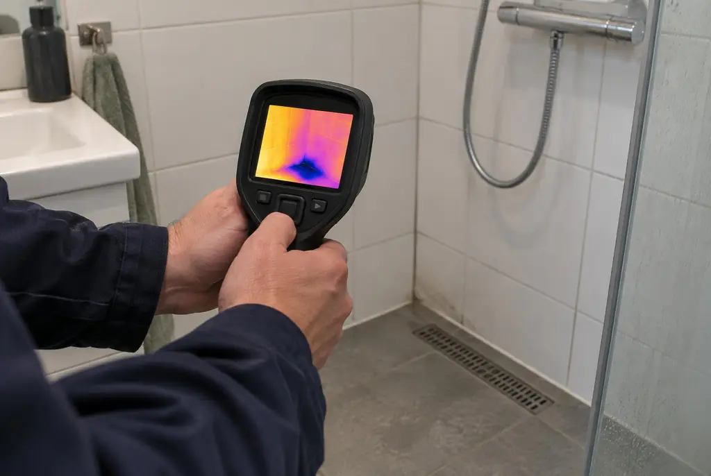 Lekdetectie Veghel – lekdetectiespecialist met warmtebeeldcamera in een badkamer